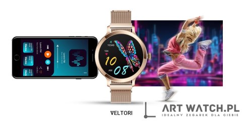 Smartwatch Damski VELTORI VT340-1 Złota Bransoleta + Różowy Pasek Silikonowy