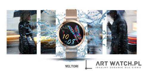 Smartwatch Damski VELTORI VT340-1 Złota Bransoleta + Różowy Pasek Silikonowy