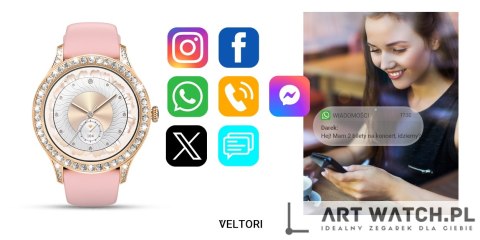 Smartwatch Damski VELTORI VT360-1 Różowy Pasek Silikonowy