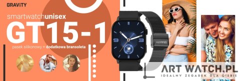 Smartwatch Gravity GT15-1 Czarny Pasek Silikonowy + Czarna Bransoleta