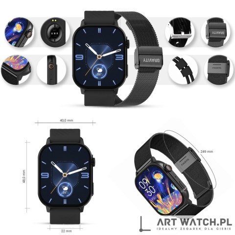 Smartwatch Gravity GT15-1 Czarny Pasek Silikonowy + Czarna Bransoleta