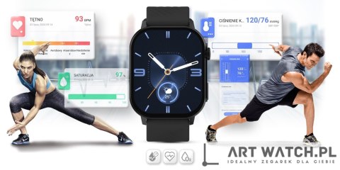 Smartwatch Gravity GT15-1 Czarny Pasek Silikonowy + Czarna Bransoleta