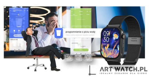 Smartwatch Gravity GT15-1 Czarny Pasek Silikonowy + Czarna Bransoleta