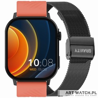 Smartwatch Gravity GT15-3 Czerwony Pasek Silikonowy + Czarna Bransoleta
