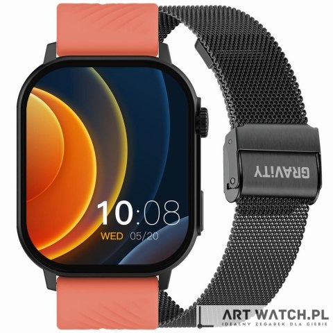 Smartwatch Gravity GT15-3 Czerwony Pasek Silikonowy + Czarna Bransoleta