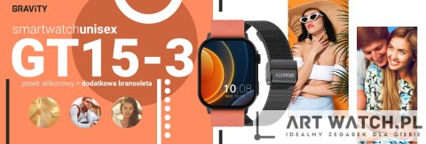 Smartwatch Gravity GT15-3 Czerwony Pasek Silikonowy + Czarna Bransoleta
