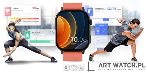Smartwatch Gravity GT15-3 Czerwony Pasek Silikonowy + Czarna Bransoleta