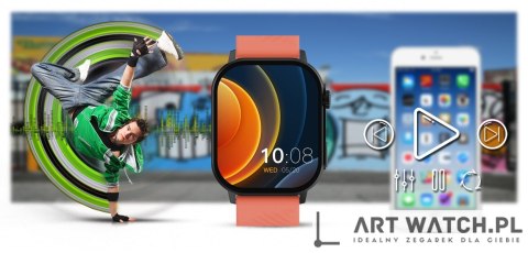 Smartwatch Gravity GT15-3 Czerwony Pasek Silikonowy + Czarna Bransoleta