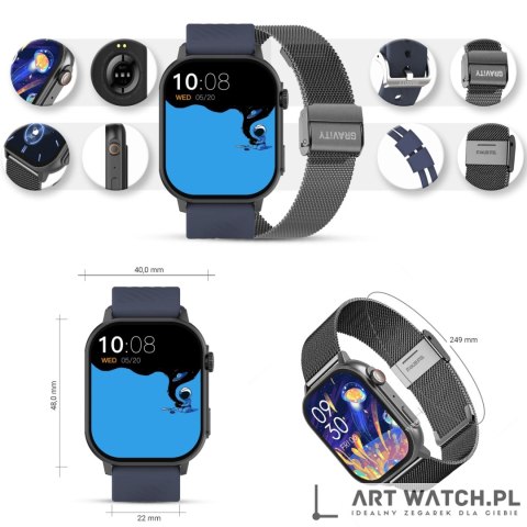 Smartwatch Gravity GT15-4 Niebieski Pasek Silikonowy + Tytanowa Bransoleta