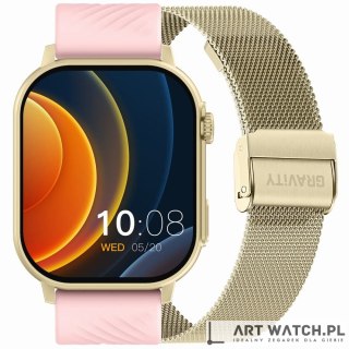 Smartwatch Gravity GT15-7 Różowy Pasek Silikonowy + Złota Bransoleta