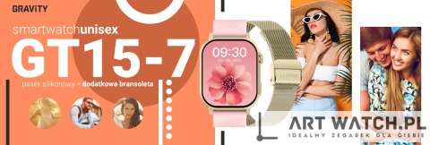 Smartwatch Gravity GT15-7 Różowy Pasek Silikonowy + Złota Bransoleta