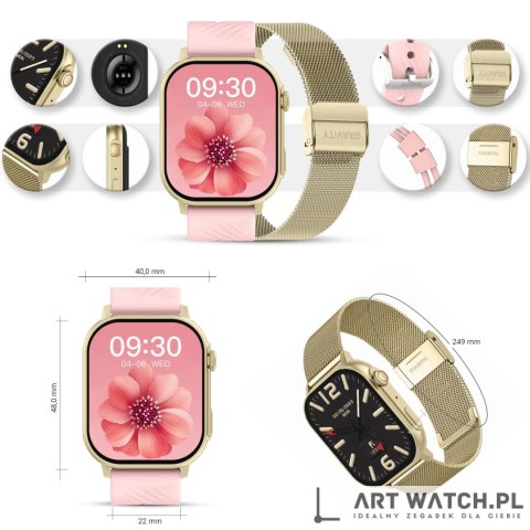 Smartwatch Gravity GT15-7 Różowy Pasek Silikonowy + Złota Bransoleta