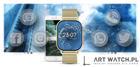 Smartwatch Gravity GT15-7 Różowy Pasek Silikonowy + Złota Bransoleta