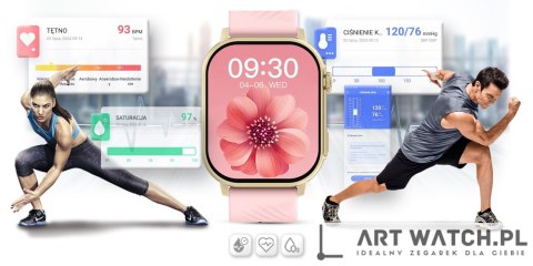 Smartwatch Gravity GT15-7 Różowy Pasek Silikonowy + Złota Bransoleta