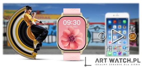 Smartwatch Gravity GT15-7 Różowy Pasek Silikonowy + Złota Bransoleta