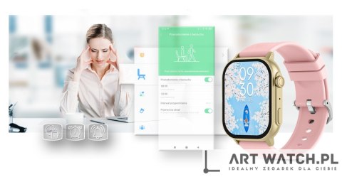 Smartwatch Gravity GT15-7 Różowy Pasek Silikonowy + Złota Bransoleta