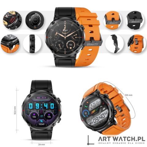 Smartwatch Gravity GT21-2 + Pomarańczowy Pasek Silikonowy