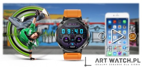 Smartwatch Gravity GT21-2 + Pomarańczowy Pasek Silikonowy