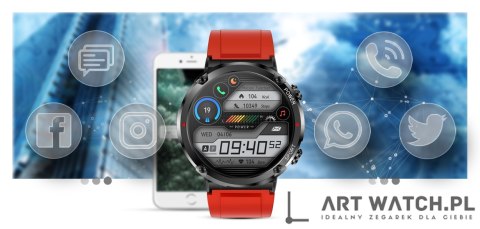 Smartwatch Gravity GT21-6 + Czerwony Pasek Silikonowy