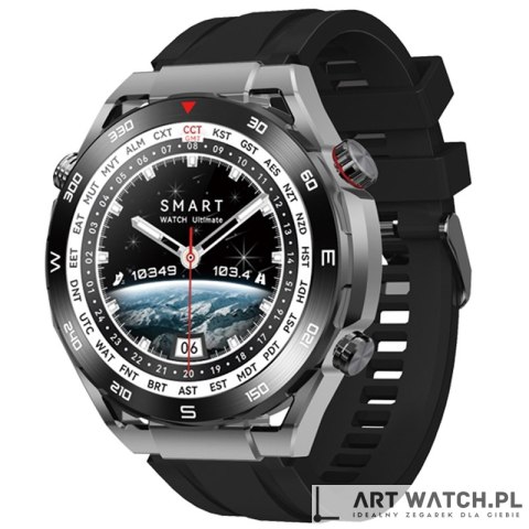 Smartwatch VELTORI VT100-1 + Czarny Pasek Silikonowy + Czarny Eko Skóra