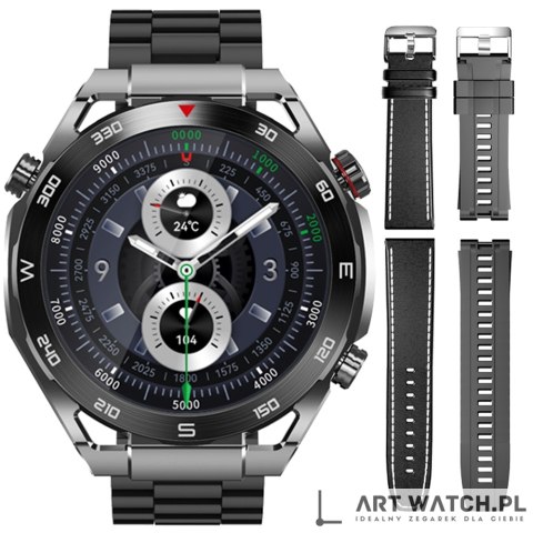 Smartwatch VELTORI VT100-1 + Czarny Pasek Silikonowy + Czarny Eko Skóra