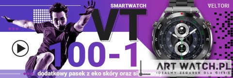 Smartwatch VELTORI VT100-1 + Czarny Pasek Silikonowy + Czarny Eko Skóra