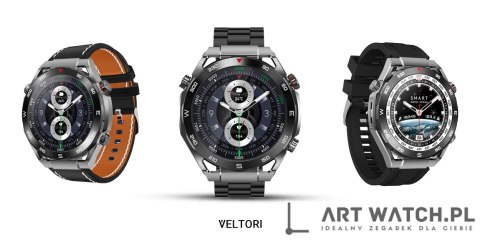 Smartwatch VELTORI VT100-1 + Czarny Pasek Silikonowy + Czarny Eko Skóra