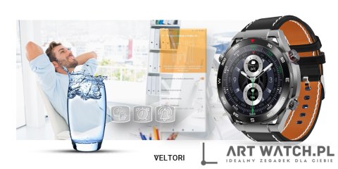 Smartwatch VELTORI VT100-1 + Czarny Pasek Silikonowy + Czarny Eko Skóra