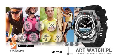 Smartwatch VELTORI VT100-1 + Czarny Pasek Silikonowy + Czarny Eko Skóra