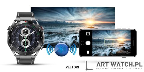 Smartwatch VELTORI VT100-1 + Czarny Pasek Silikonowy + Czarny Eko Skóra