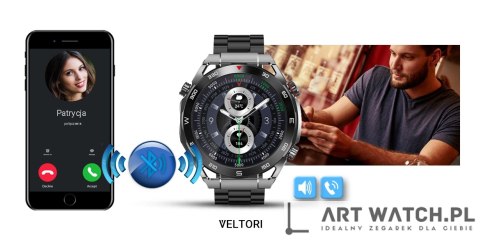 Smartwatch VELTORI VT100-1 + Czarny Pasek Silikonowy + Czarny Eko Skóra