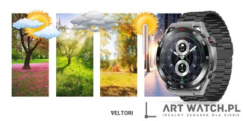 Smartwatch VELTORI VT100-1 + Czarny Pasek Silikonowy + Czarny Eko Skóra