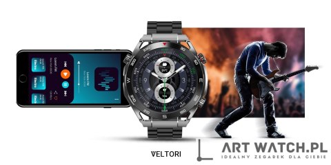 Smartwatch VELTORI VT100-1 + Czarny Pasek Silikonowy + Czarny Eko Skóra