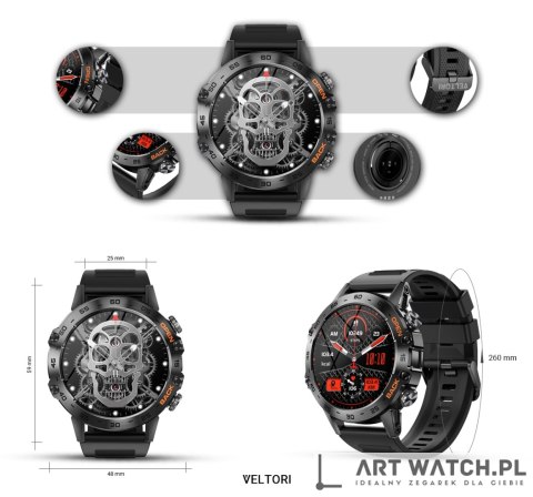 Smartwatch VELTORI VT120-1 Czarny Pasek Silikonowy
