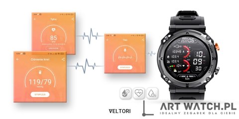 Smartwatch VELTORI VT130-1 Czarny Pasek Silikonowy