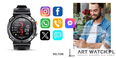 Smartwatch VELTORI VT130-1 Czarny Pasek Silikonowy