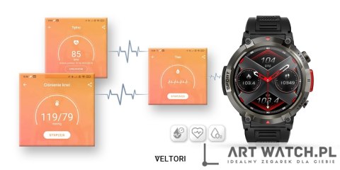Smartwatch VELTORI VT140-1 Czarny Pasek Silikonowy