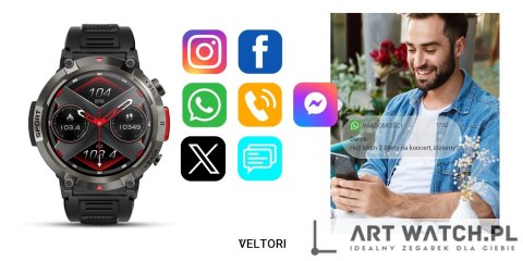 Smartwatch VELTORI VT140-1 Czarny Pasek Silikonowy