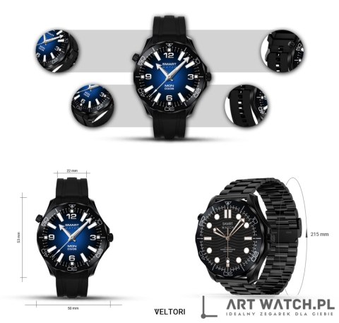Smartwatch VELTORI VT150-1 Czarny Pasek Silikonowy + Czarna Bransoleta