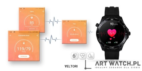 Smartwatch VELTORI VT150-1 Czarny Pasek Silikonowy + Czarna Bransoleta