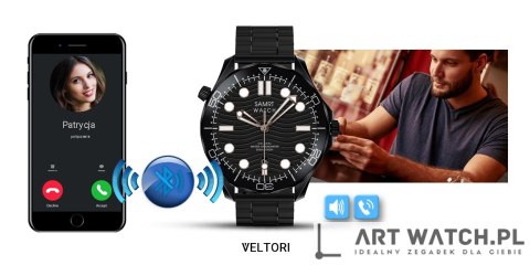 Smartwatch VELTORI VT150-1 Czarny Pasek Silikonowy + Czarna Bransoleta