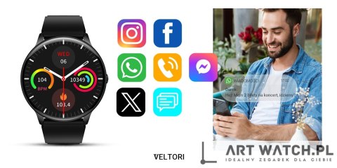 Smartwatch VELTORI VT160-1 Czarny Pasek Silikonowy