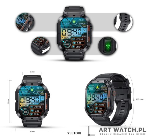 Smartwatch VELTORI VT200-1 Czarny Pasek Silikonowy