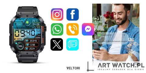 Smartwatch VELTORI VT200-1 Czarny Pasek Silikonowy
