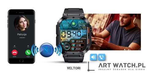 Smartwatch VELTORI VT200-1 Czarny Pasek Silikonowy