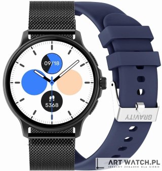 Smartwatch Damski GRAVITY GT12-2 Granatowy Pasek Silikonowy + Czarna Bransoleta