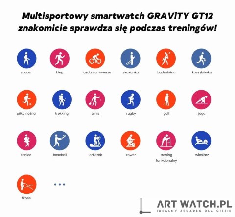 Smartwatch Damski GRAVITY GT12-2 Granatowy Pasek Silikonowy + Czarna Bransoleta