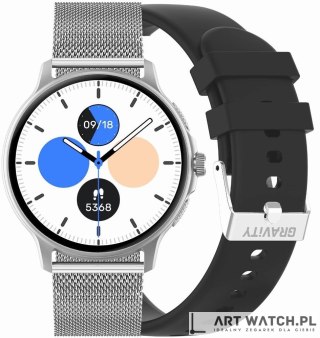 Smartwatch Damski GRAVITY GT12-7 Czarny Pasek Silikonowy + Srebrna Bransoleta