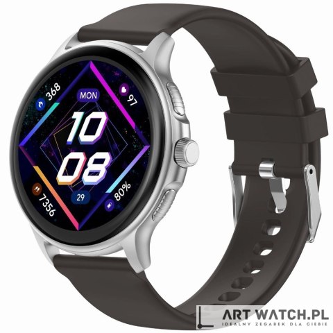 Smartwatch Damski GRAVITY GT12-7 Czarny Pasek Silikonowy + Srebrna Bransoleta