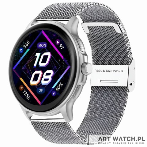 Smartwatch Damski GRAVITY GT12-7 Czarny Pasek Silikonowy + Srebrna Bransoleta